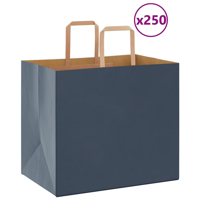 Sacchetti di Carta Kraft 250 pz con Manici Blu 32x22x28 cm