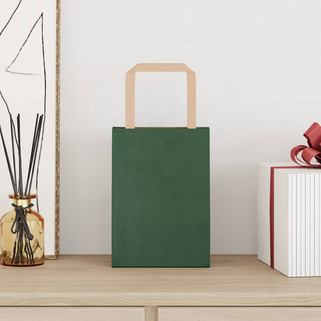 Sacchetti di Carta Kraft 50 pz con Manici Verdi 15x8x21 cm