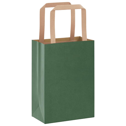Sacchetti di Carta Kraft 50 pz con Manici Verdi 15x8x21 cm