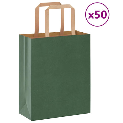Sacchetti di Carta Kraft 50 pz con Manici Verdi 18x8x22 cm