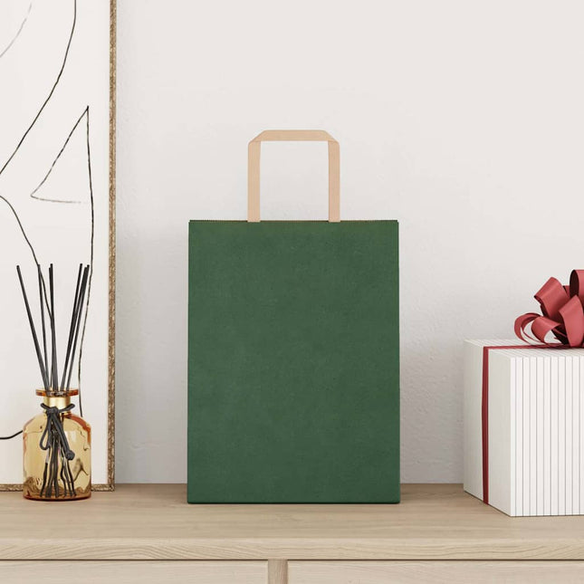 Sacchetti di Carta Kraft 50 pz con Manici Verdi 21x11x28 cm