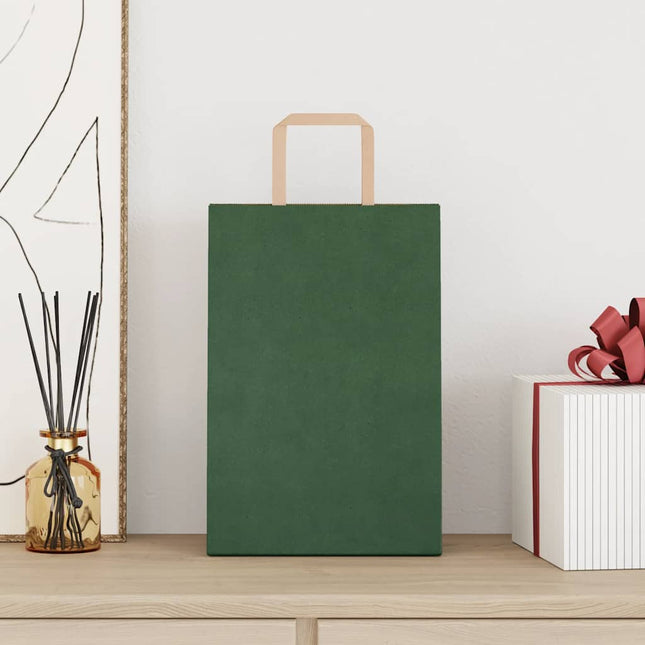 Sacchetti di Carta Kraft 50 pz con Manici Verdi 21x11x31 cm