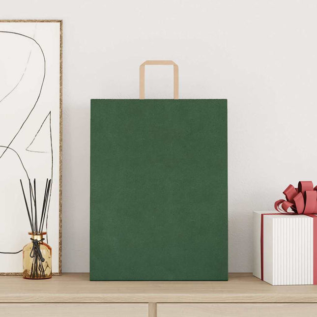 Sacchetti di Carta Kraft 50 pz con Manici Verdi 32x12x42 cm