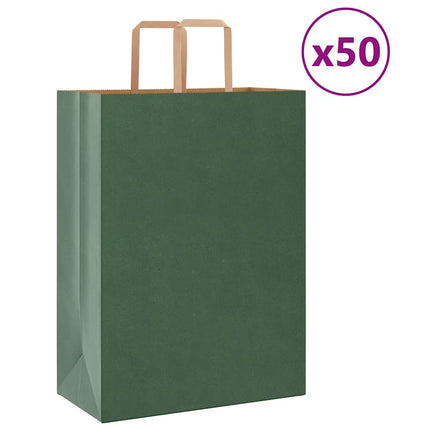 Sacchetti di Carta Kraft 50 pz con Manici Verdi 32x17x44 cm