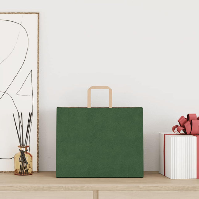 Sacchetti di Carta Kraft 50 pz con Manici Verdi 32x22x24 cm