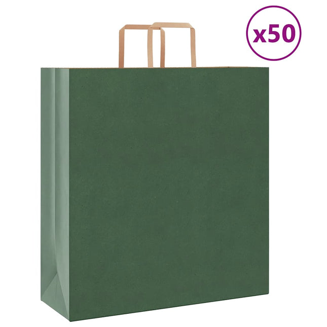 Sacchetti di Carta Kraft 50 pz con Manici Verdi 45x17x48 cm