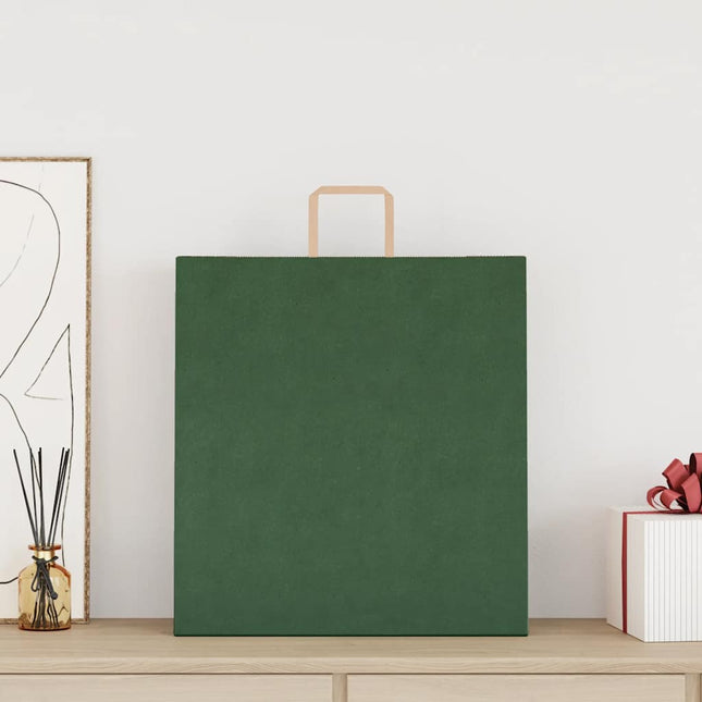 Sacchetti di Carta Kraft 50 pz con Manici Verdi 45x17x48 cm