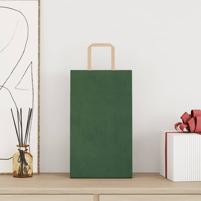 Sacchetti di Carta Kraft 250 pz con Manici Verdi 21x11x36 cm
