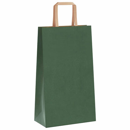Sacchetti di Carta Kraft 250 pz con Manici Verdi 21x11x36 cm