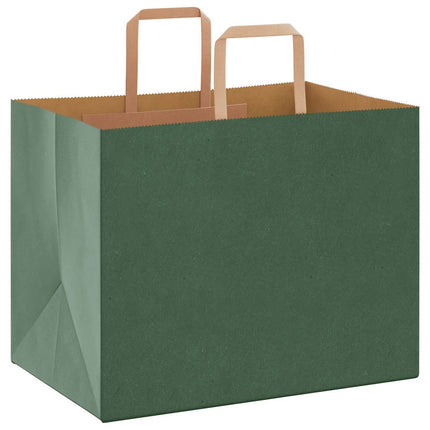 Sacchetti di Carta Kraft 250 pz con Manici Verdi 32x22x24 cm