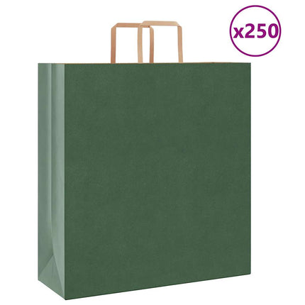 Sacchetti di Carta Kraft 250 pz con Manici Verdi 45x17x48 cm