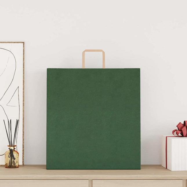 Sacchetti di Carta Kraft 250 pz con Manici Verdi 45x17x48 cm