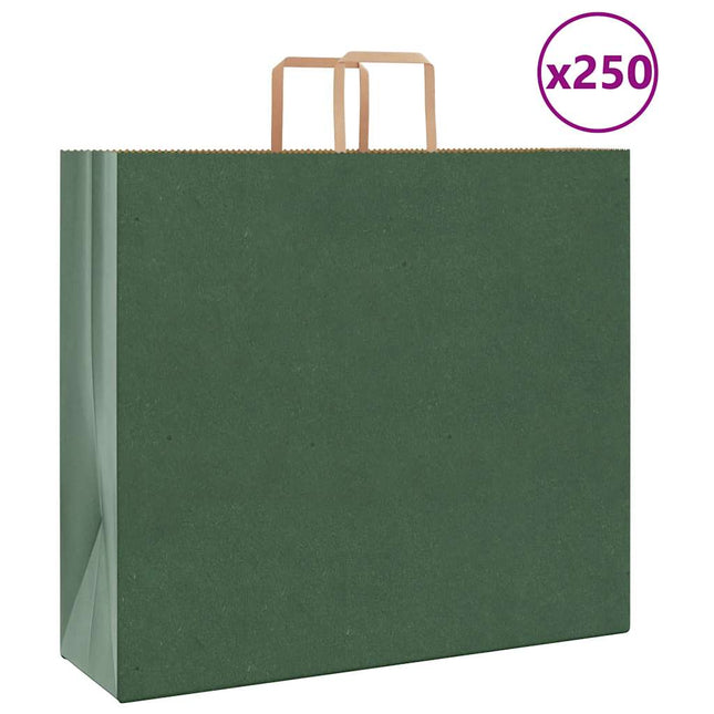 Sacchetti di Carta Kraft 250 pz con Manici Verdi 54x15x49 cm