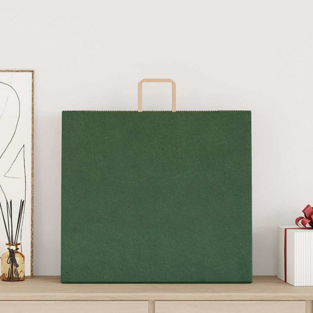 Sacchetti di Carta Kraft 250 pz con Manici Verdi 54x15x49 cm