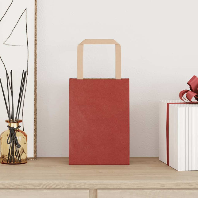 Sacchetti di Carta Kraft 50 pz con Manici Rossi 15x8x21 cm