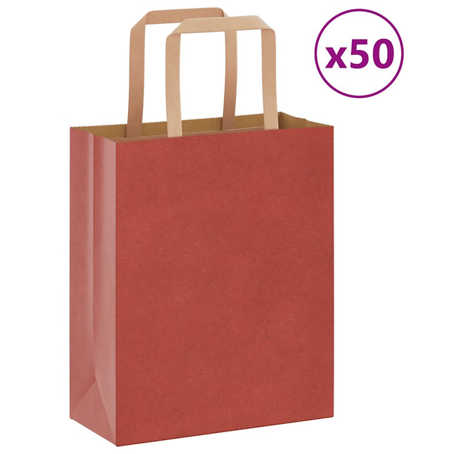 Sacchetti di Carta Kraft 50 pz con Manici Rossi 18x8x22 cm