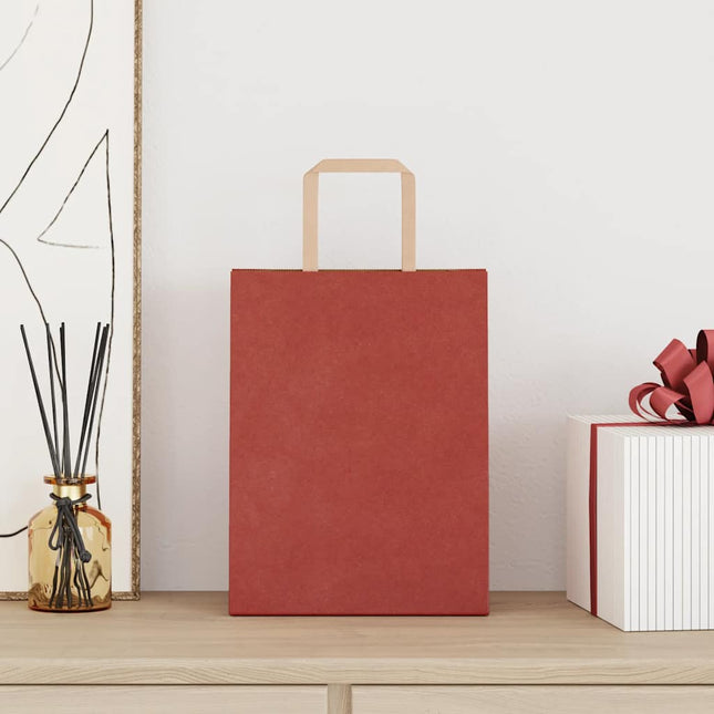 Sacchetti di Carta Kraft 50 pz con Manici Rossi 21x11x28 cm