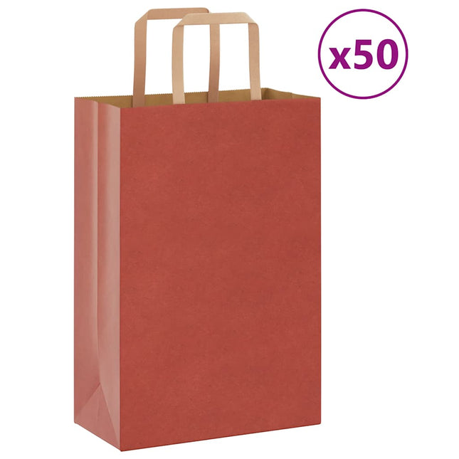 Sacchetti di Carta Kraft 50 pz con Manici Rossi 21x11x31 cm