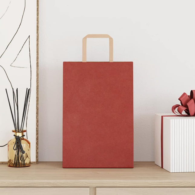 Sacchetti di Carta Kraft 50 pz con Manici Rossi 21x11x31 cm