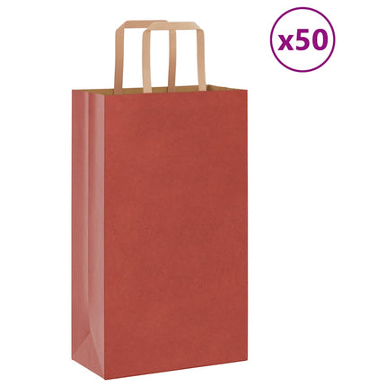Sacchetti di Carta Kraft 50 pz con Manici Rossi 21x11x36 cm