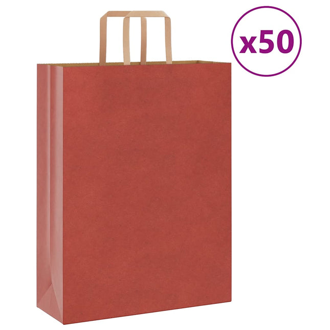 Sacchetti di Carta Kraft 50 pz con Manici Rossi 32x12x42 cm