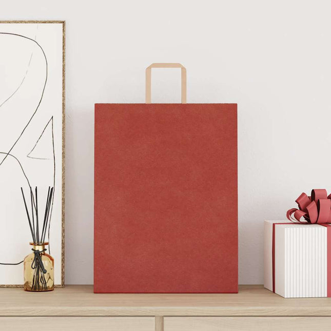 Sacchetti di Carta Kraft 50 pz con Manici Rossi 32x12x42 cm