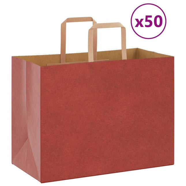 Sacchetti di Carta Kraft 50 pz con Manici Rossi 32x17x25 cm