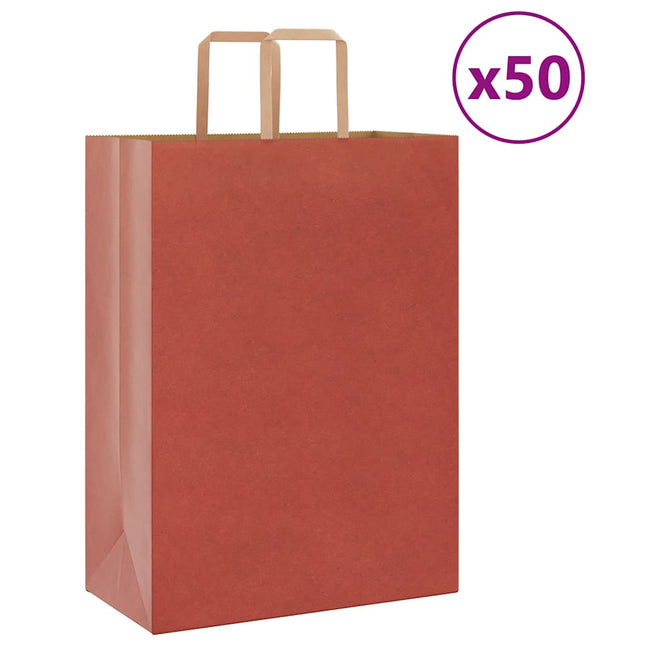 Sacchetti di Carta Kraft 50 pz con Manici Rossi 32x17x44 cm