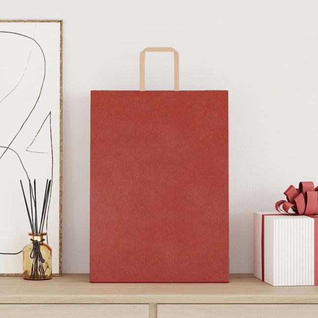 Sacchetti di Carta Kraft 50 pz con Manici Rossi 32x17x44 cm