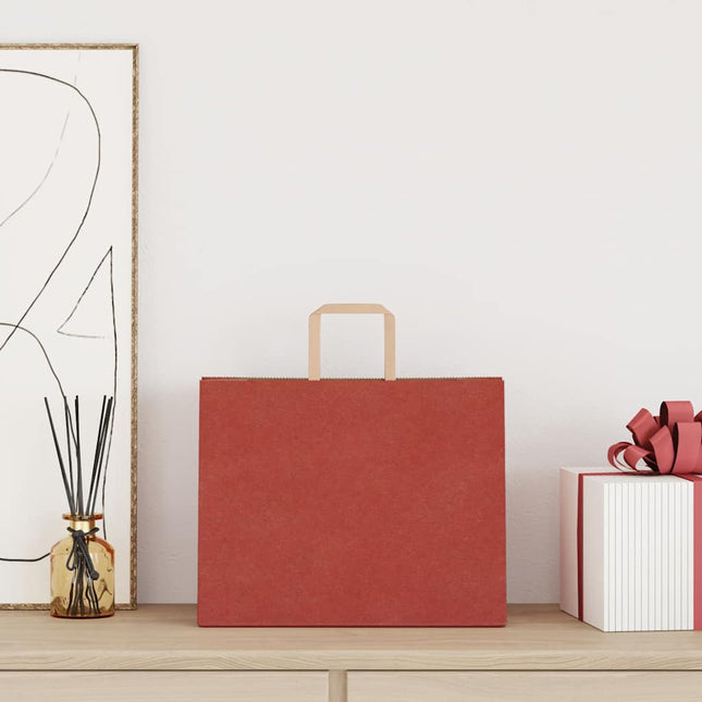 Sacchetti di Carta Kraft 50 pz con Manici Rossi 32x22x24 cm