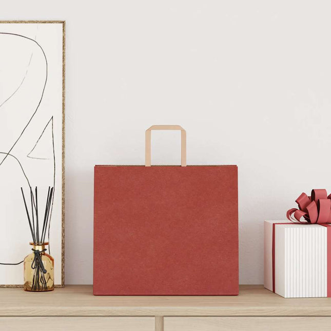 Sacchetti di Carta Kraft 50 pz con Manici Rossi 32x22x28 cm