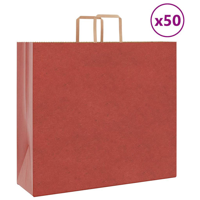 Sacchetti di Carta Kraft 50 pz con Manici Rossi 54x15x49 cm