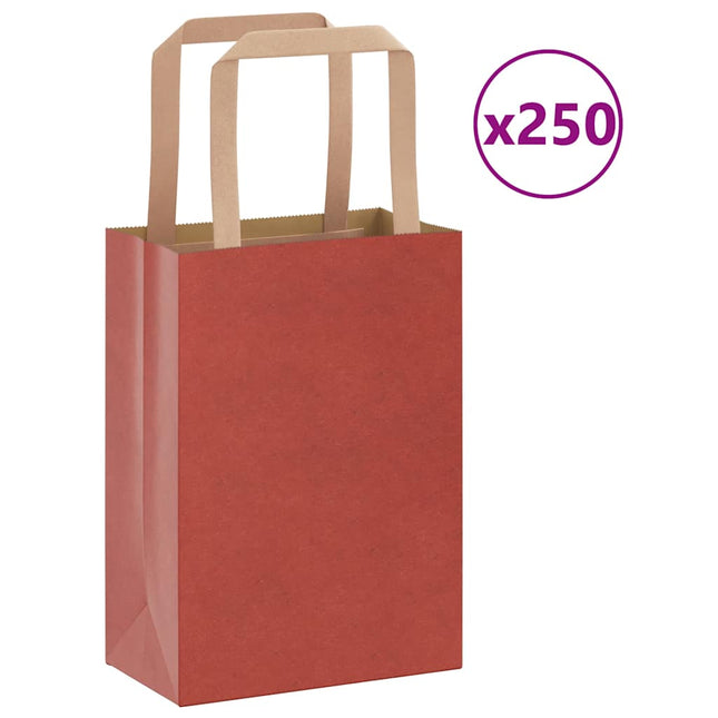 Sacchetti di Carta Kraft 250 pz con Manici Rossi 15x8x21 cm
