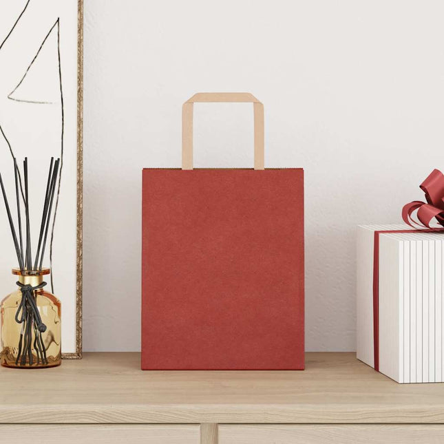 Sacchetti di Carta Kraft 250 pz con Manici Rossi 18x8x22 cm