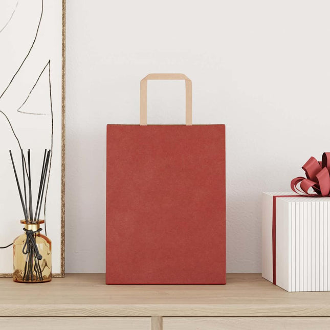 Sacchetti di Carta Kraft 250 pz con Manici Rossi 21x11x28 cm