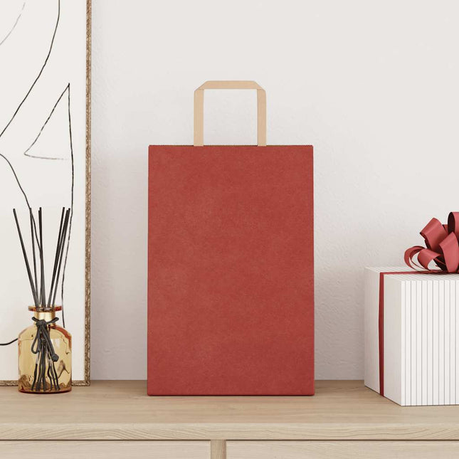 Sacchetti di Carta Kraft 250 pz con Manici Rossi 21x11x31 cm