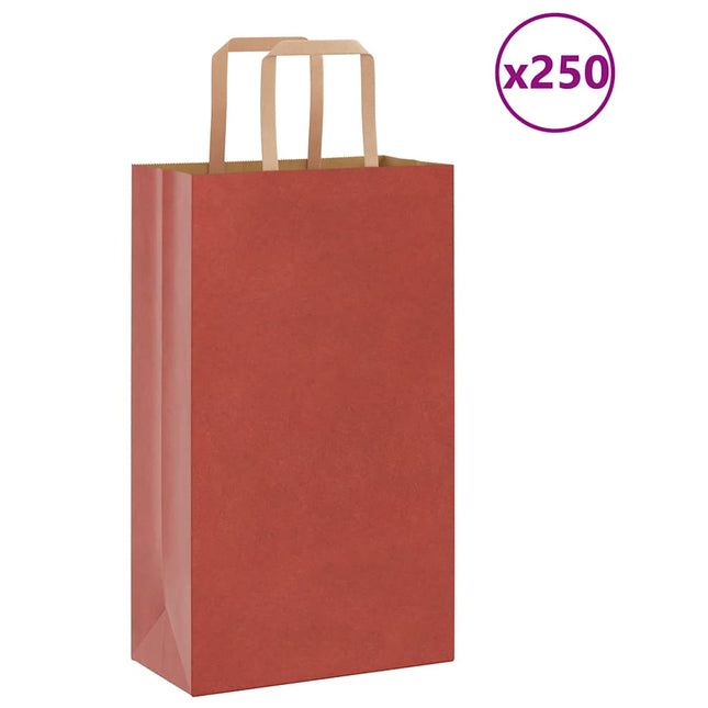 Sacchetti di Carta Kraft 250 pz con Manici Rossi 21x11x36 cm