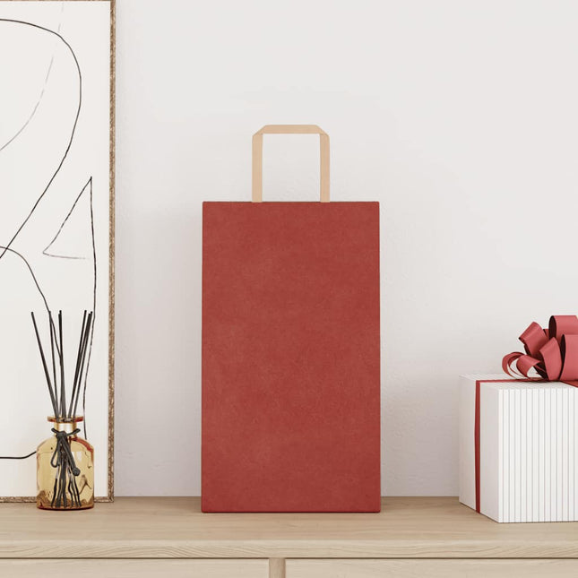 Sacchetti di Carta Kraft 250 pz con Manici Rossi 21x11x36 cm