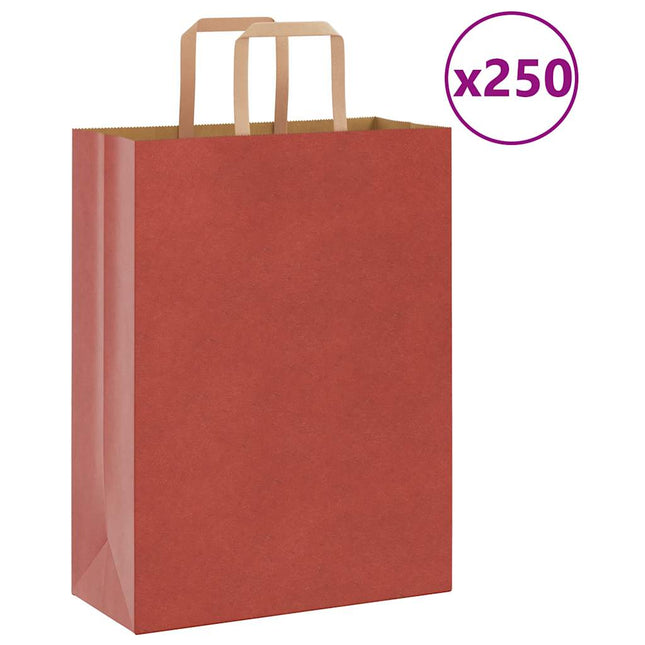Sacchetti di Carta Kraft 250 pz con Manici Rossi 26x12x35 cm