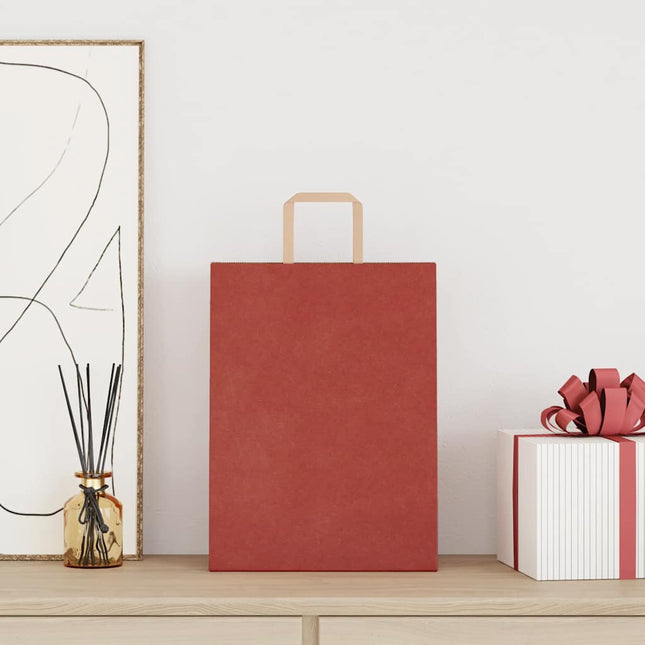 Sacchetti di Carta Kraft 250 pz con Manici Rossi 26x12x35 cm