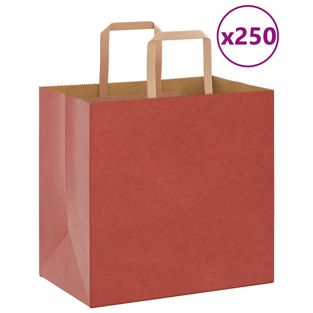 Sacchetti di Carta Kraft 250 pz con Manici Rossi 26x17x25 cm