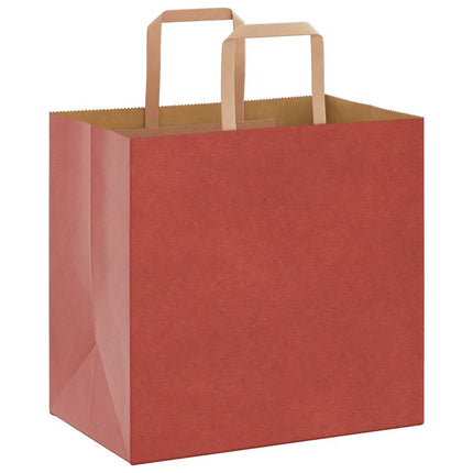 Sacchetti di Carta Kraft 250 pz con Manici Rossi 26x17x25 cm