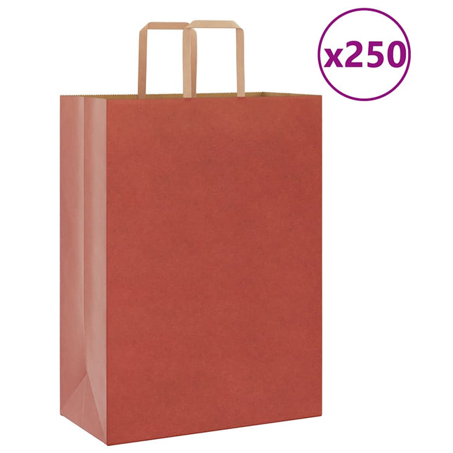 Sacchetti di Carta Kraft 250 pz con Manici Rossi 32x17x44 cm