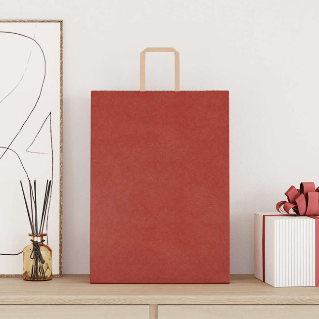 Sacchetti di Carta Kraft 250 pz con Manici Rossi 32x17x44 cm