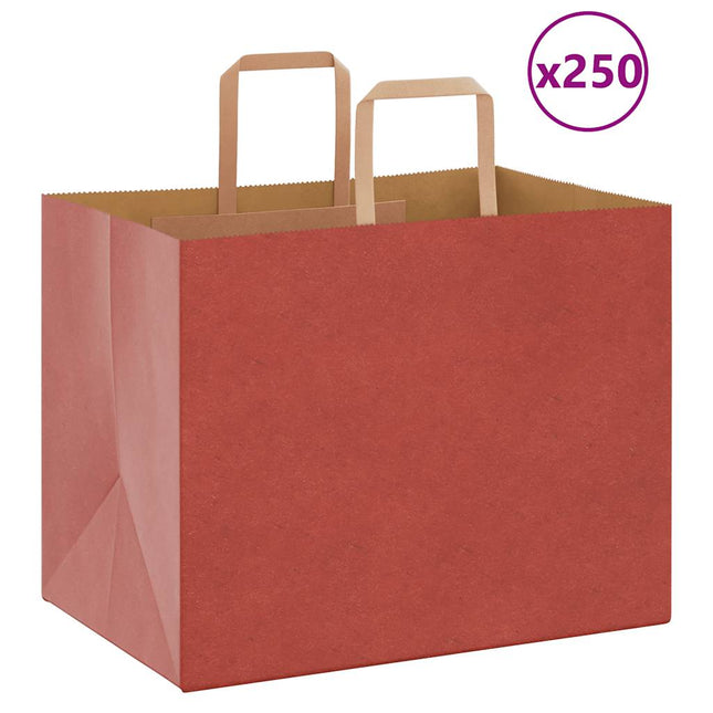 Sacchetti di Carta Kraft 250 pz con Manici Rossi 32x22x24 cm