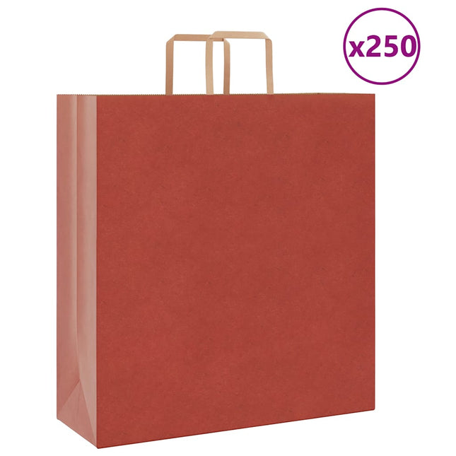 Sacchetti di Carta Kraft 250 pz con Manici Rossi 45x17x48 cm