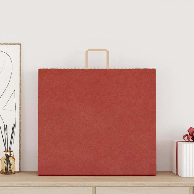 Sacchetti di Carta Kraft 250 pz con Manici Rossi 54x15x49 cm