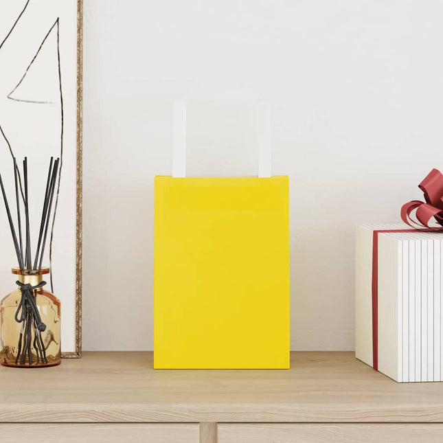 Sacchetti di Carta Kraft 50 pz con Manici Gialli 15x8x21 cm