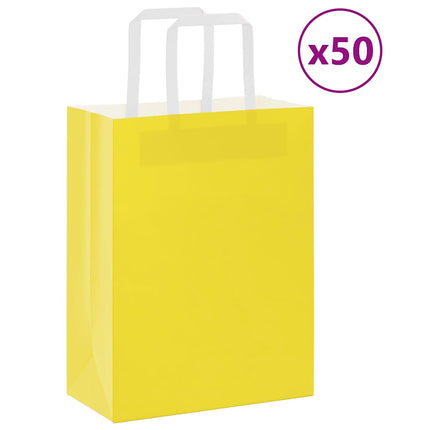 Sacchetti di Carta Kraft 50 pz con Manici Gialli 21x11x28 cm