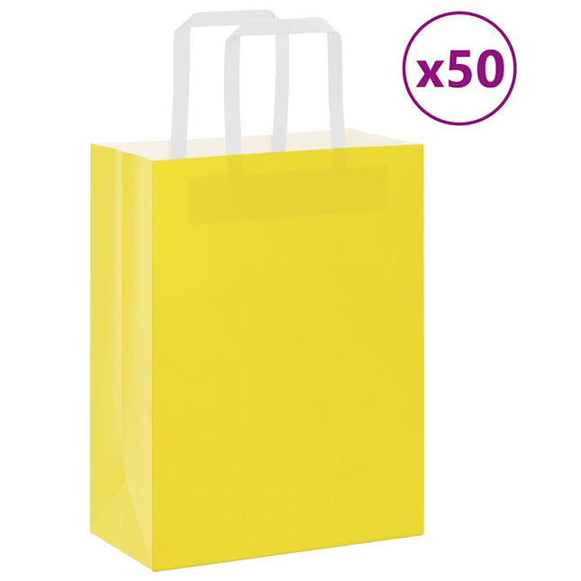 Sacchetti di Carta Kraft 50 pz con Manici Gialli 21x11x28 cm